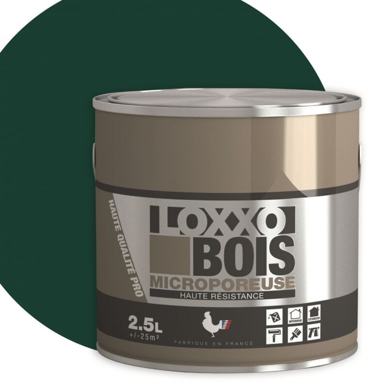 Peinture Bois Glycéro Microporeuse - Haute Résistance - Intérieur & Extérieur Couleur: Vert basque - Conditionnement: 2.5L - Loxxo