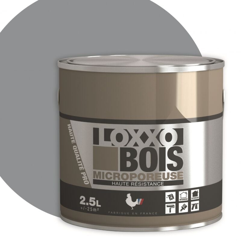 Loxxo Peinture Bois Glycéro Microporeuse - Haute Résistance - Intérieur & Extérieur Conditionnement: 2.5L - Couleur: Gris argent (Loxxo)
