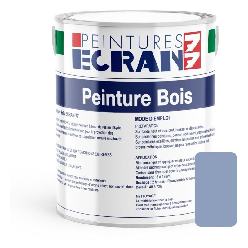 Peinture bois professionnelle, satin, peinture opacifiante, sans odeur, protège, décore, intérieur, extérieur ECRAN77 8E9FBC 1 litre