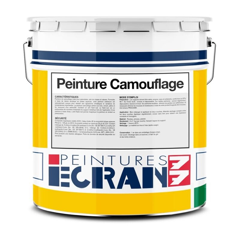 Peinture camouflage professionnelle, vert, finition mate pour palombière, cabane, abri de jardin, abri de chasse ECRAN77 556151 3.5 Kg
