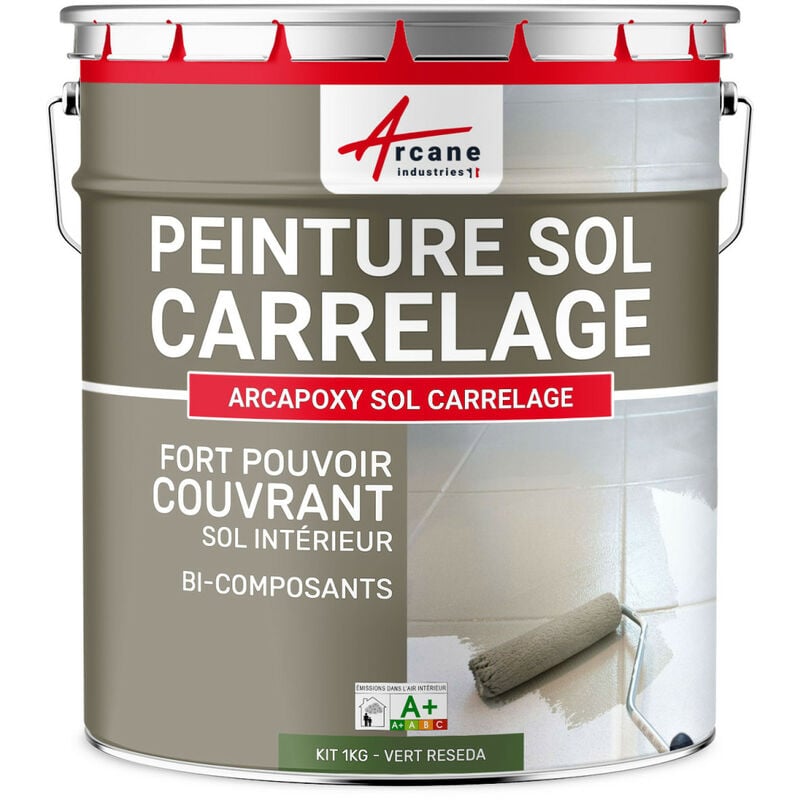 Peinture carrelage sol - Résine pour recouvrir faïence et carreaux - arcapoxy sol carrelage - 1 kg (jusqu'à 5 m² en 2 couches) Vert Réséda - ral 6011