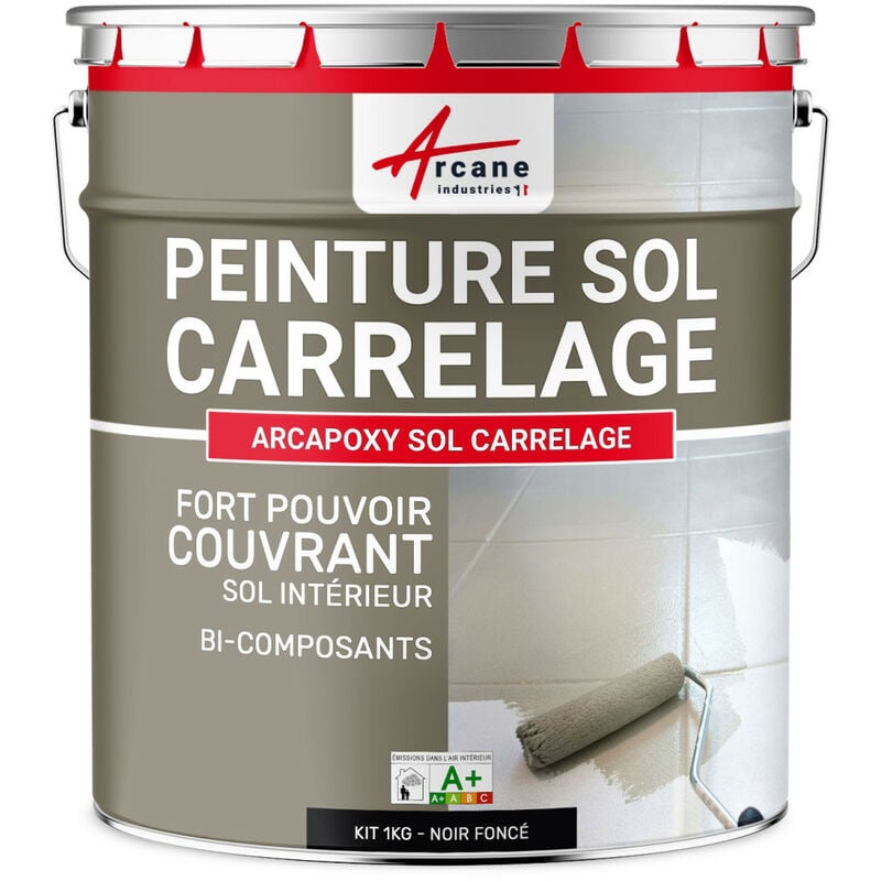 Peinture carrelage sol - Résine pour recouvrir faïence et carreaux - arcapoxy sol carrelage - 1 kg (jusqu'à 5 m² en 2 couches) Noir foncé ral 9005