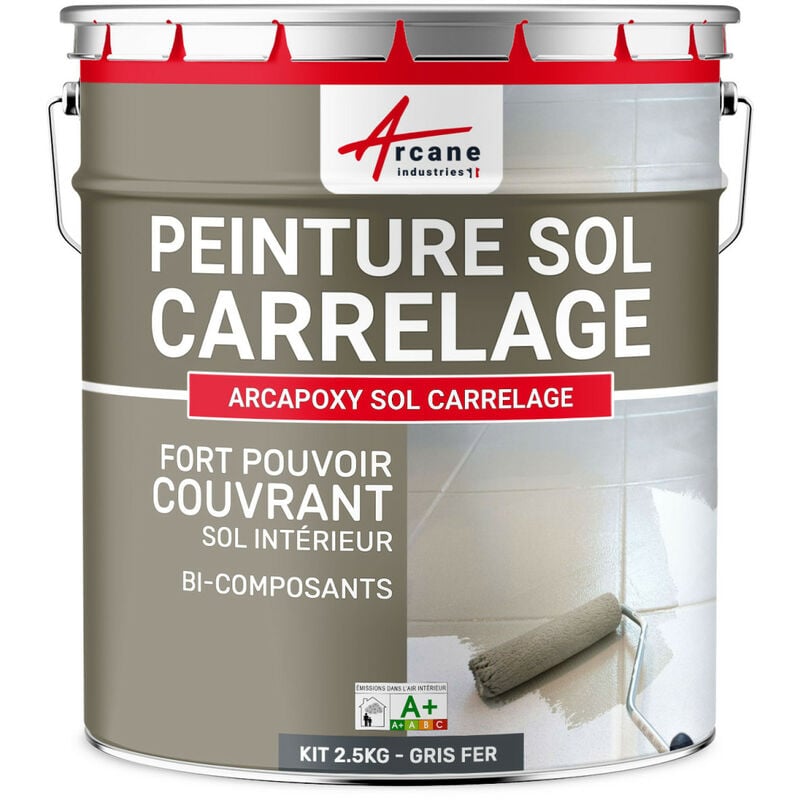 Peinture carrelage sol - Résine pour recouvrir faïence et carreaux - arcapoxy sol carrelage - 2.5 kg (jusqu'à 12.5 m² en 2 couches) Gris fer - ral