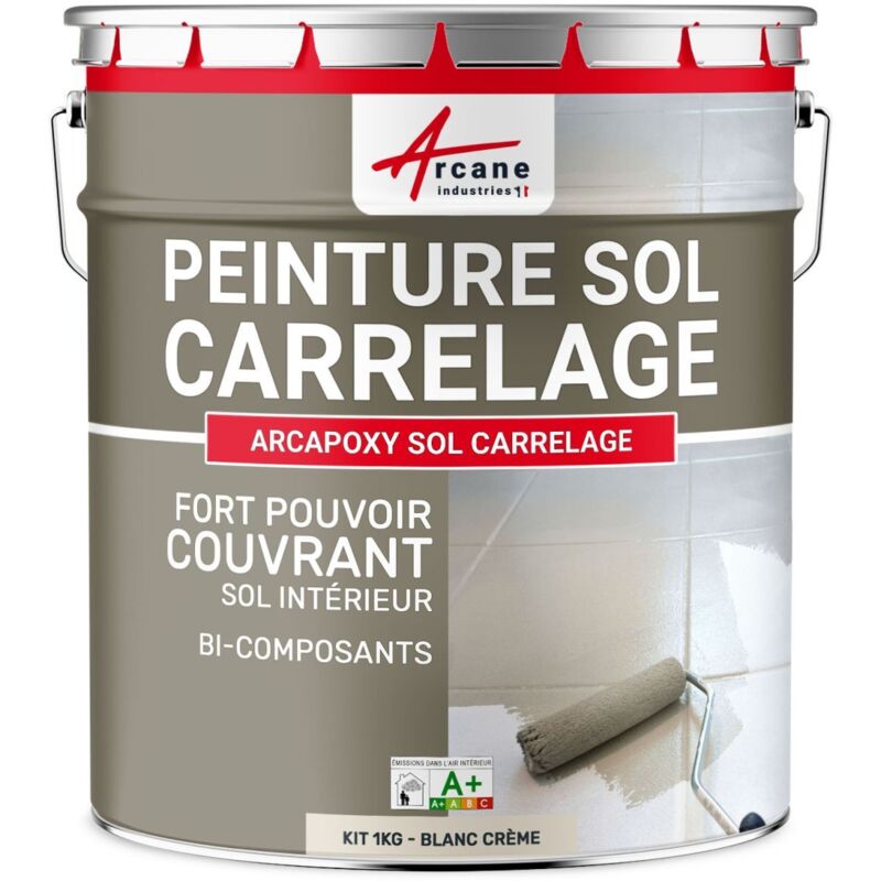 Peinture carrelage sol - Résine pour recouvrir faïence et carreaux - arcapoxy sol carrelage - 1 kg (jusqu'à 5 m² en 2 couches) Blanc Crème - ral 9001