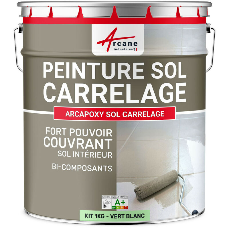 Peinture carrelage sol - Résine pour recouvrir faïence et carreaux - arcapoxy sol carrelage - 1 kg (jusqu'à 5 m² en 2 couches) Vert Blanc - ral 6019