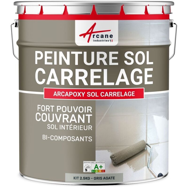 Peinture carrelage sol - Résine pour recouvrir faïence et carreaux - arcapoxy sol carrelage - 2.5 kg (jusqu'à 12.5 m² en 2 couches) Gris Agate - ral
