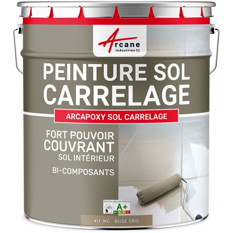 Peinture carrelage sol - Résine pour recouvrir faïence et carreaux - arcapoxy sol carrelage - 1 kg (jusqu'à 5 m² en 2 couches) Beige Gris - ral 1019