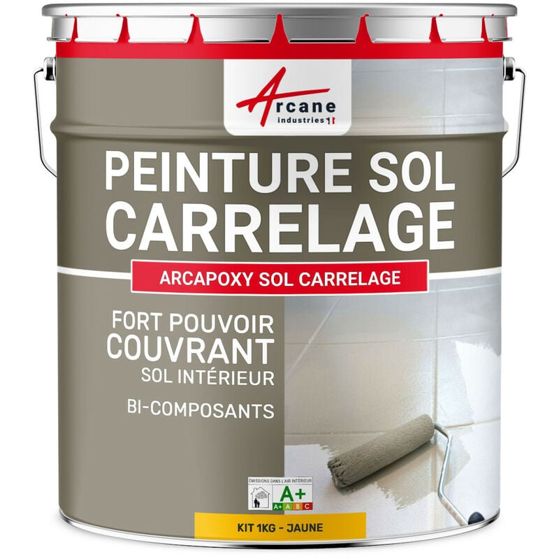 Peinture carrelage sol - Résine pour recouvrir faïence et carreaux - arcapoxy sol carrelage - 1 kg (jusqu'à 5 m² en 2 couches) Jaune Signalisation