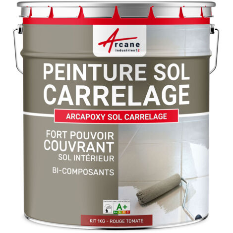 Peinture carrelage, sol,  résine, pour recouvrir, faïence et carreaux : Arcapoxy sol carrelage - 1 kg (jusqu'à 5 m² en 2 couches) Rouge Tomate - RAL 3013 - ARCANE INDUSTRIES