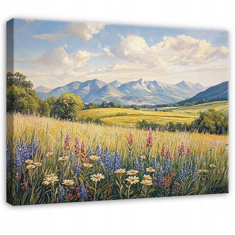 Peinture champ fleurs prairie paysage pour chambre salon cuisine sur