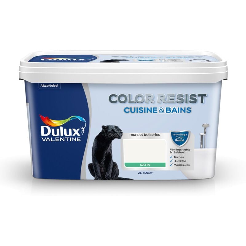 Peinture Color Resist Cuisine & Bains Satin Blanc 2 l Dulux Valentine