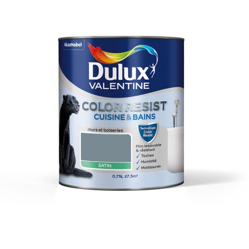 Peinture Color Resist Cuisine & Bains Satin Bleu Gris 0,75 l Dulux Valentine