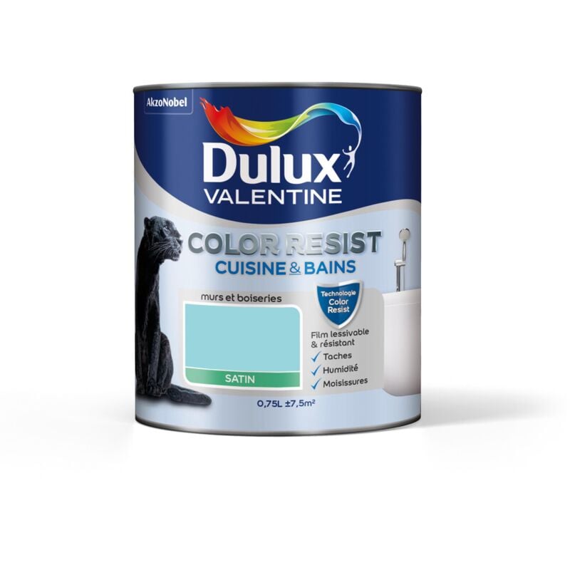 Peinture Color Resist Cuisine & Bains Satin Bleu Indien 0,75 l Dulux Valentine