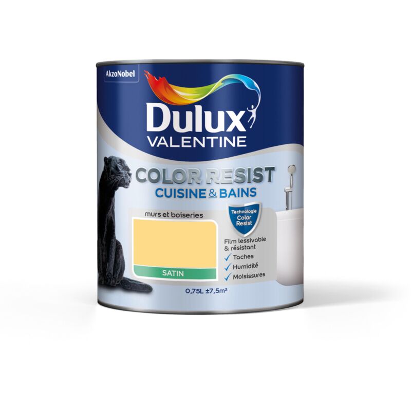 Peinture Color Resist Cuisine & Bains Satin Jaune Frais 0,75 l Dulux Valentine