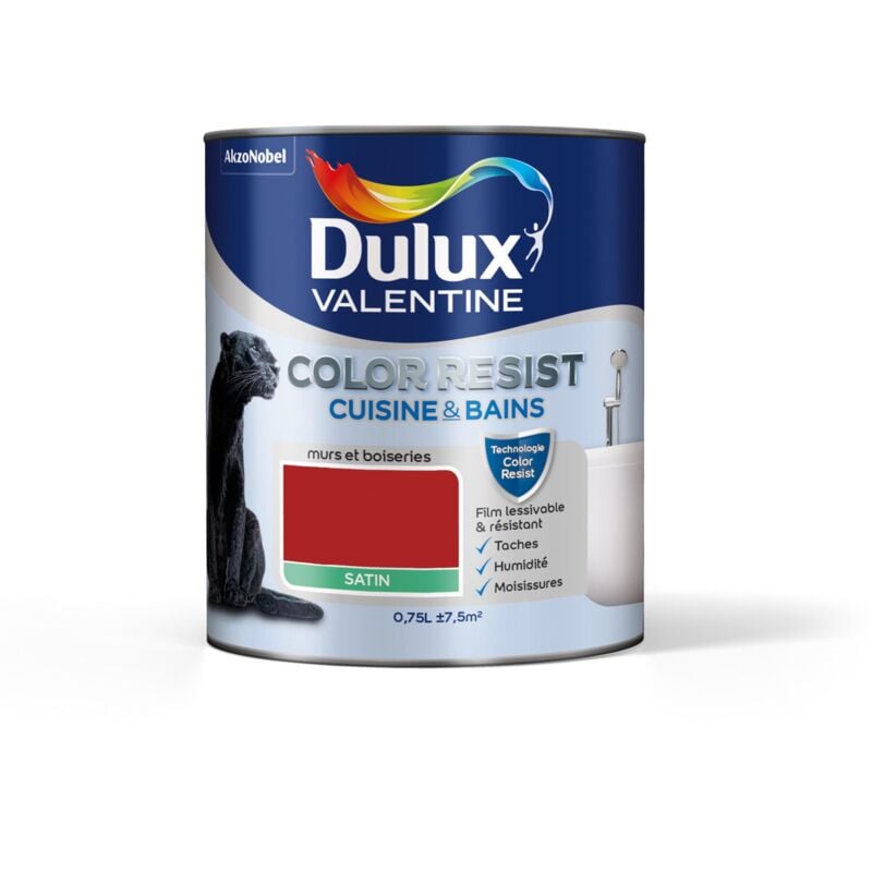 Peinture Color Resist Cuisine & Bains Satin Rouge Industriel 0,75 l Dulux Valentine