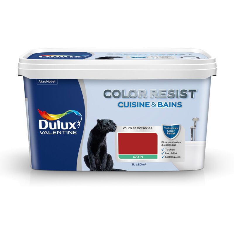 Peinture Color Resist Cuisine & Bains Satin Rouge Industriel 2 L - Dulux Valentine