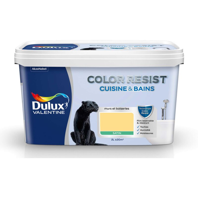 Peinture Color Resist Cuisine & Bains Satin Jaune Frais 2 l Dulux Valentine