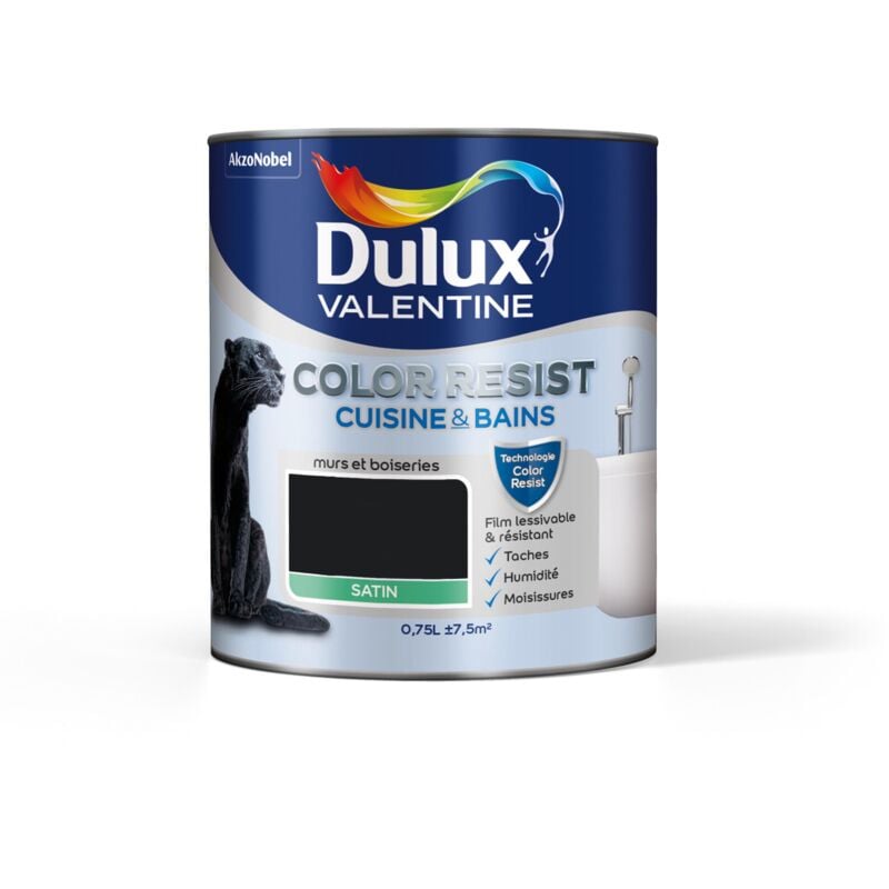 Peinture Color Resist Cuisine & Bains Satin Noir 0,75 l Dulux Valentine