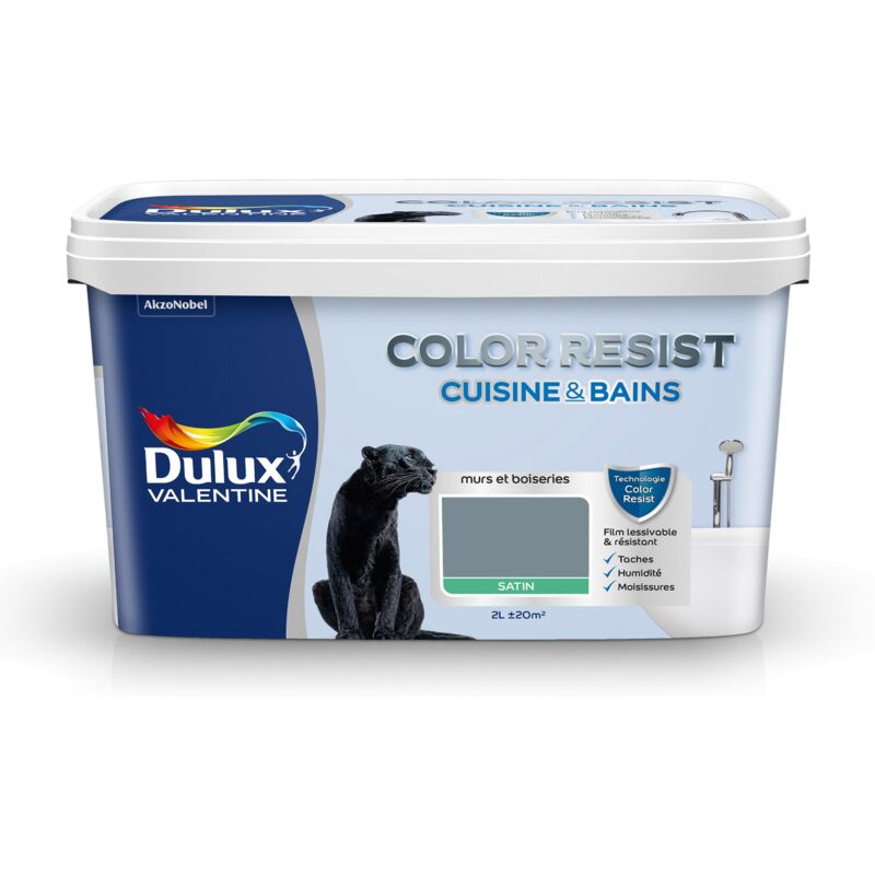 Peinture Color Resist Cuisine & Bains Satin Bleu Gris 2 l Dulux Valentine