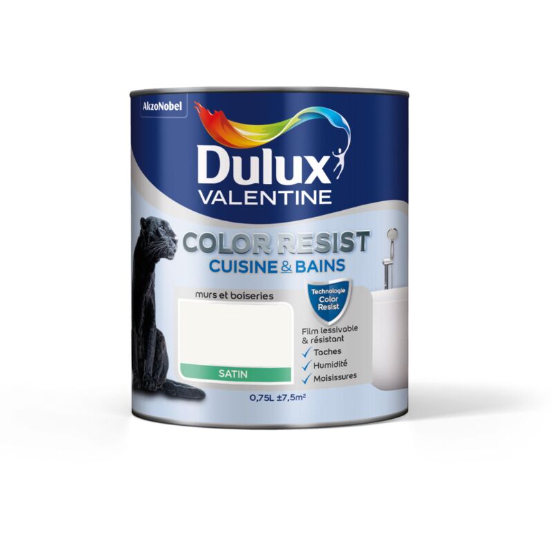 Peinture Color Resist Cuisine & Bains Satin Blanc 0,75 l Dulux Valentine