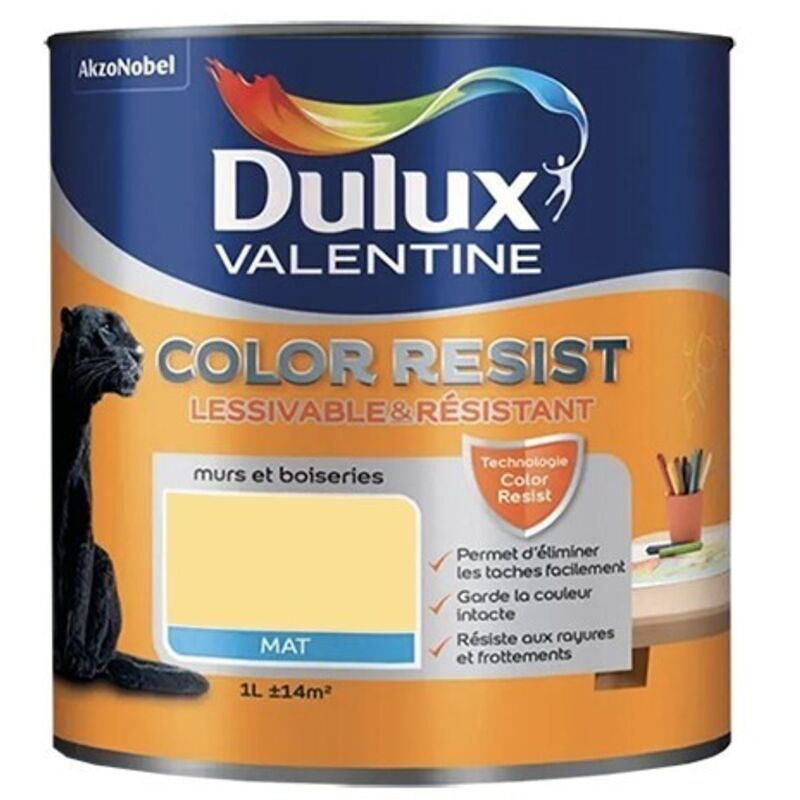 Peinture acrylique Color Resist Jaune chrome Mat 1 l - Dulux Valentine