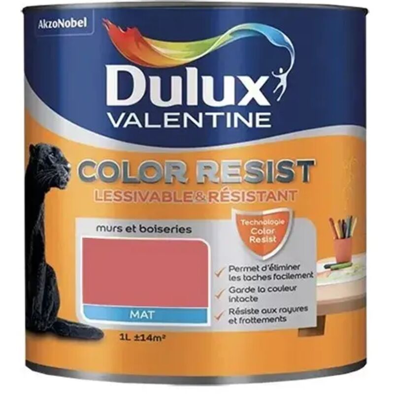 Peinture acrylique Color Resist Rouge éternel Mat 1 l - Dulux Valentine