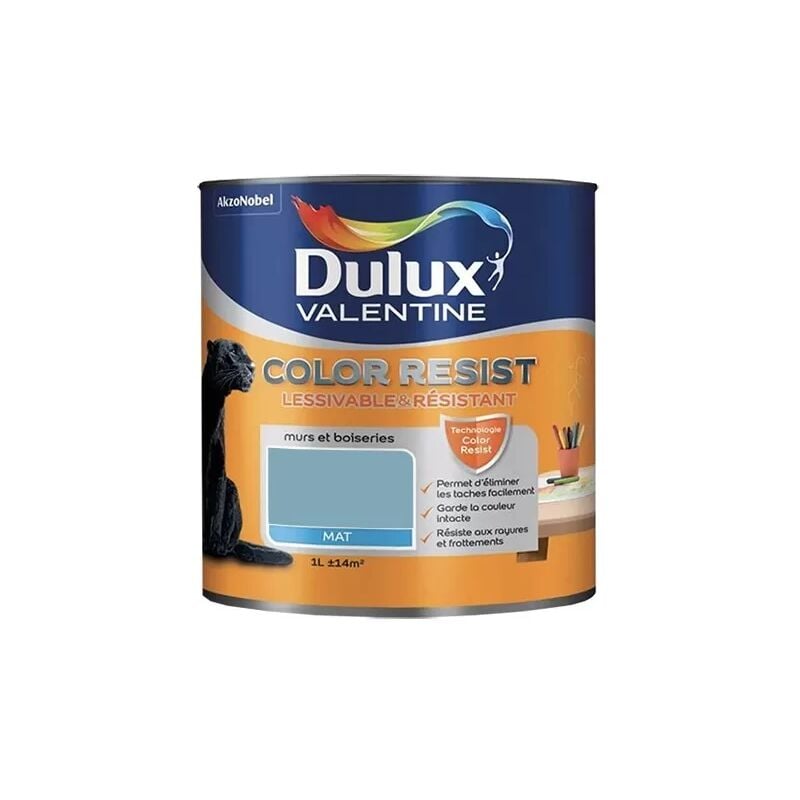 Peinture acrylique Color Resist Bleu verre Mat 1 l - Dulux Valentine