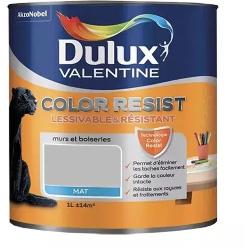 Peinture acrylique Color Resist Gris ciment Mat 1 l - Dulux Valentine