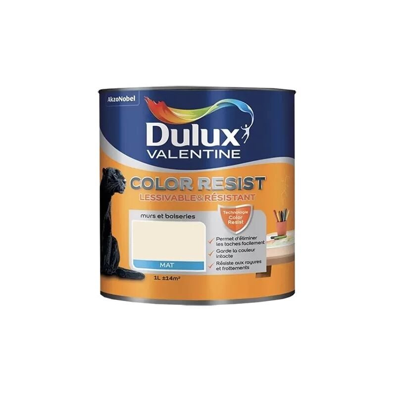 Peinture acrylique Color Resist Blanc Platine Mat 1 l - Dulux Valentine