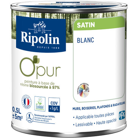Peinture Couleur à base de résine biosourcée à 97% - Satin - 0,5L -  Blanc - Ripolin