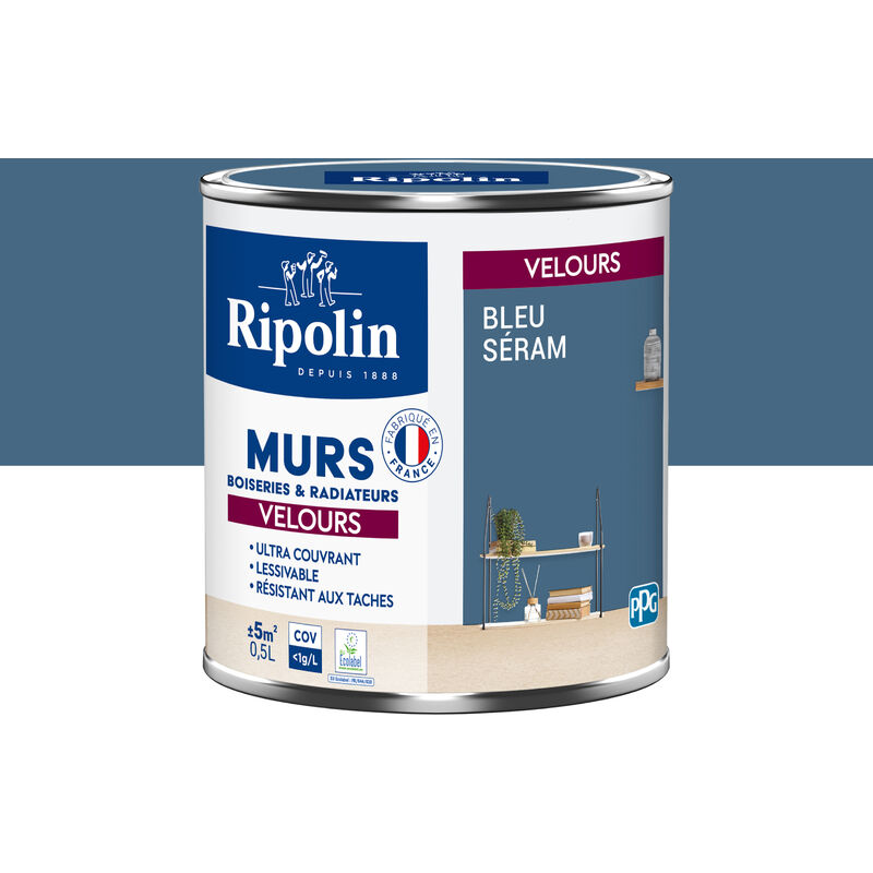 Peinture aspect Velours - 0,5L - Bleu Seram Ripolin