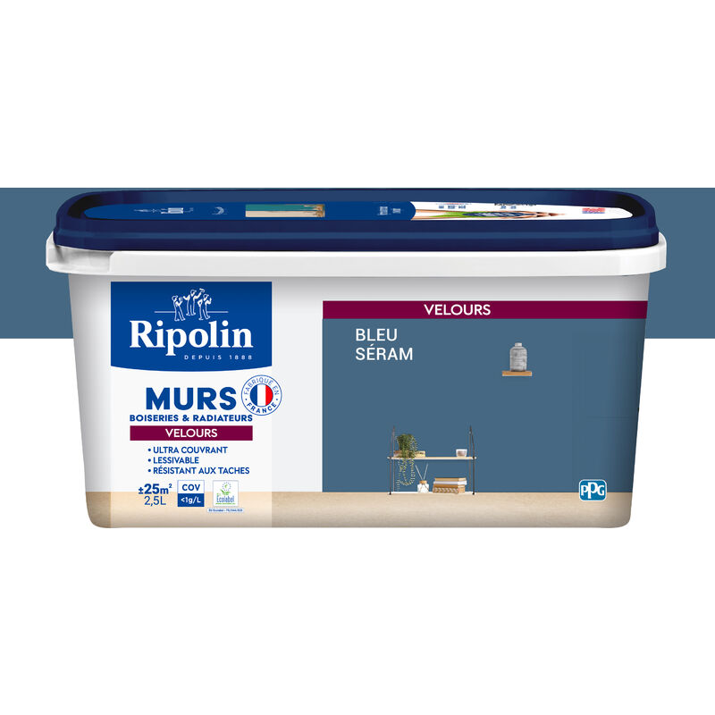 Peinture aspect Velours - 2,5L - Bleu Seram Ripolin