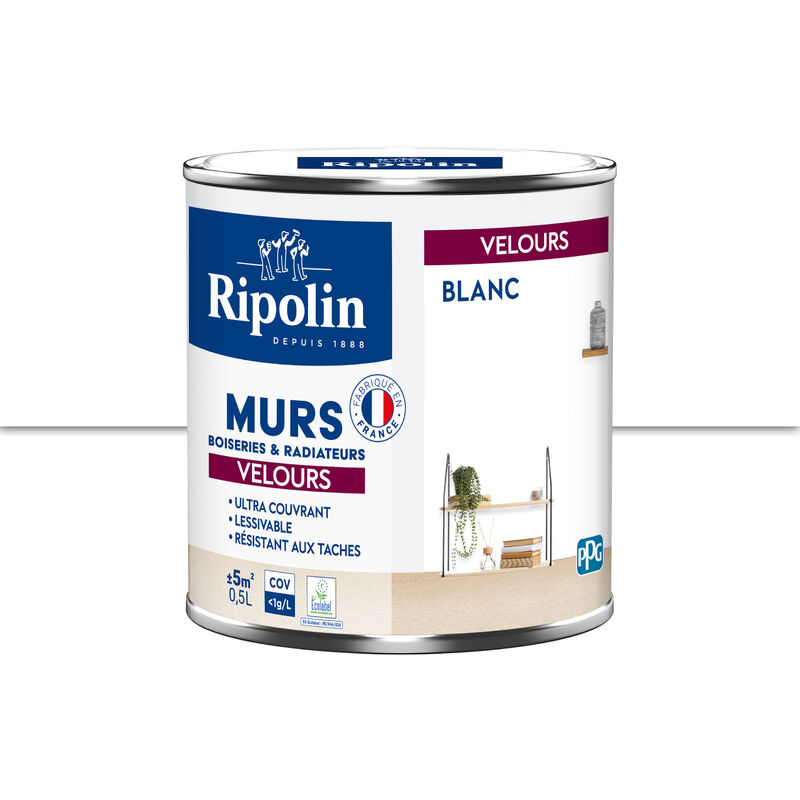 Peinture aspect Velours - 0,5L - Blanc Ripolin