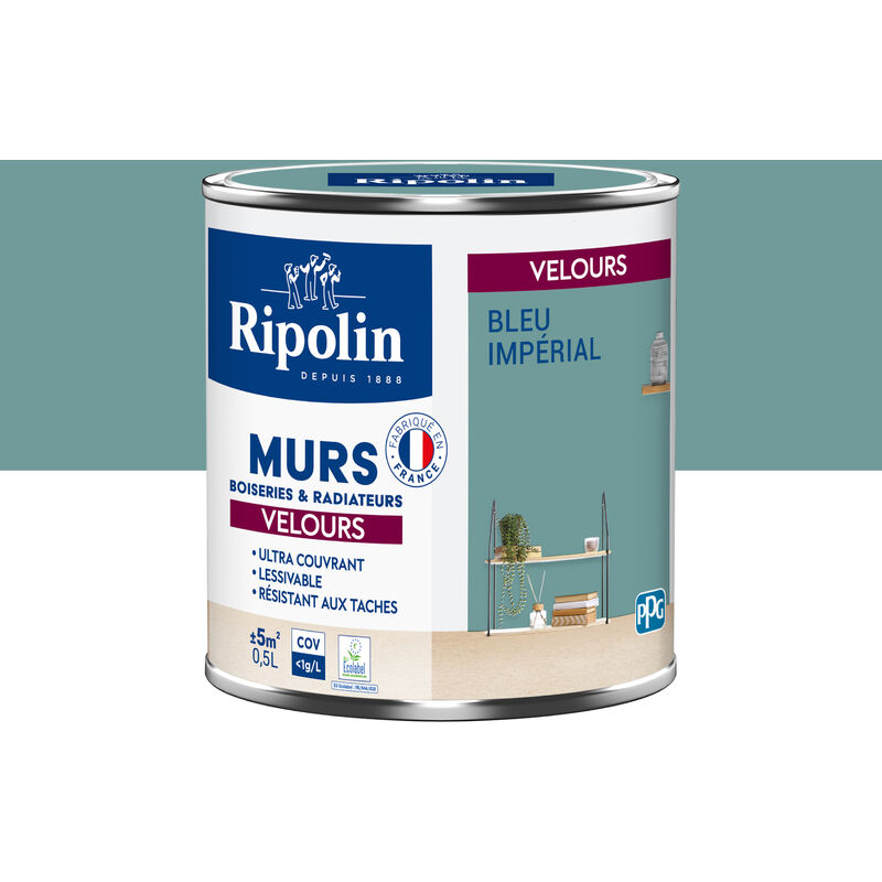 Peinture aspect Velours - 0,5L - Bleu Impérial Ripolin