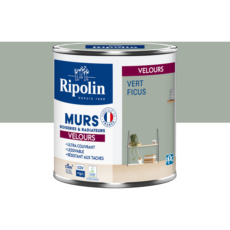 Peinture aspect Velours - 0,5L - Vert Ficus Ripolin