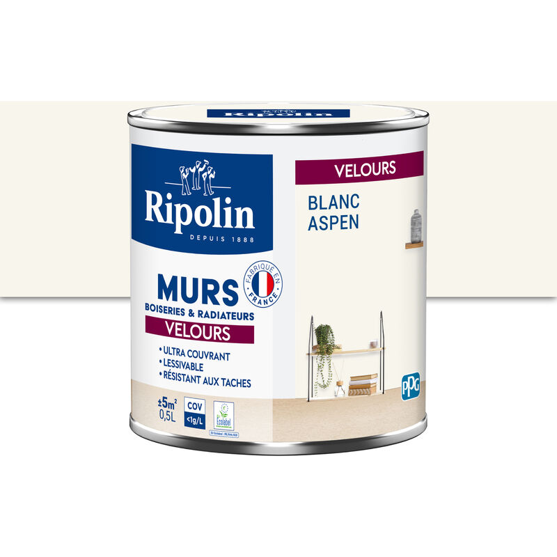 Peinture aspect Velours - 0,5L - Blanc Aspen Ripolin