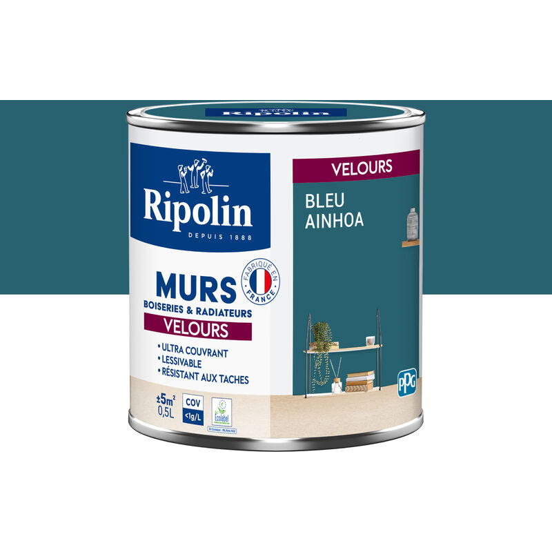 Peinture aspect Velours - 0,5L - Bleu Ainoha Ripolin
