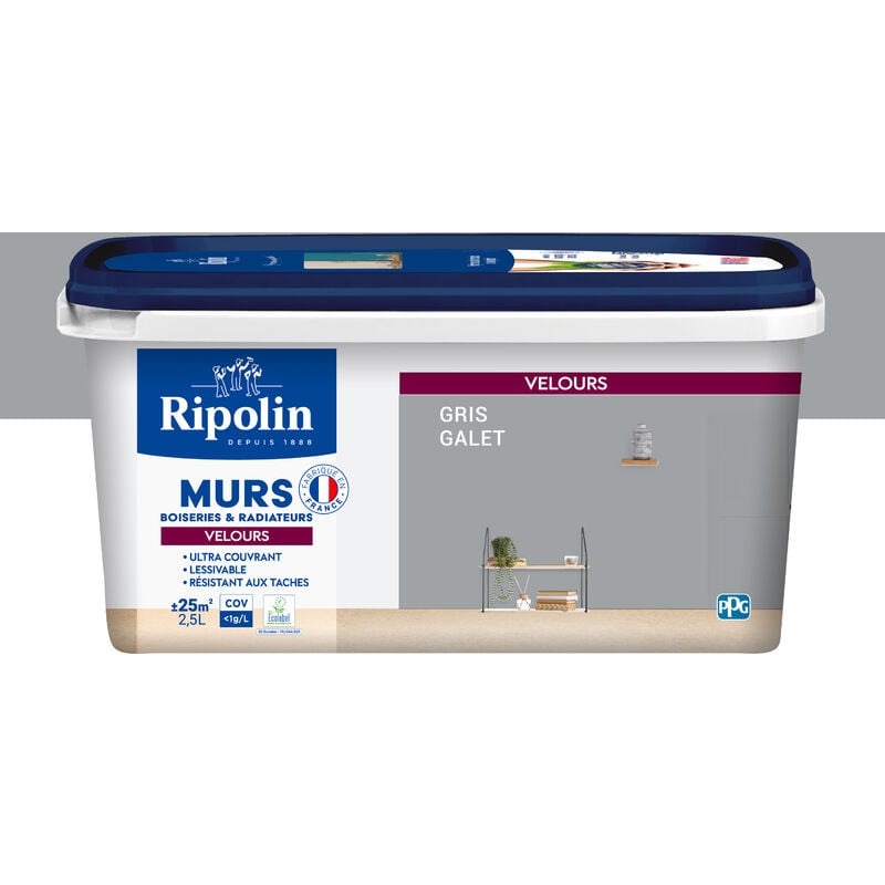 Peinture aspect Velours - 2,5L - Gris Galet - Ripolin