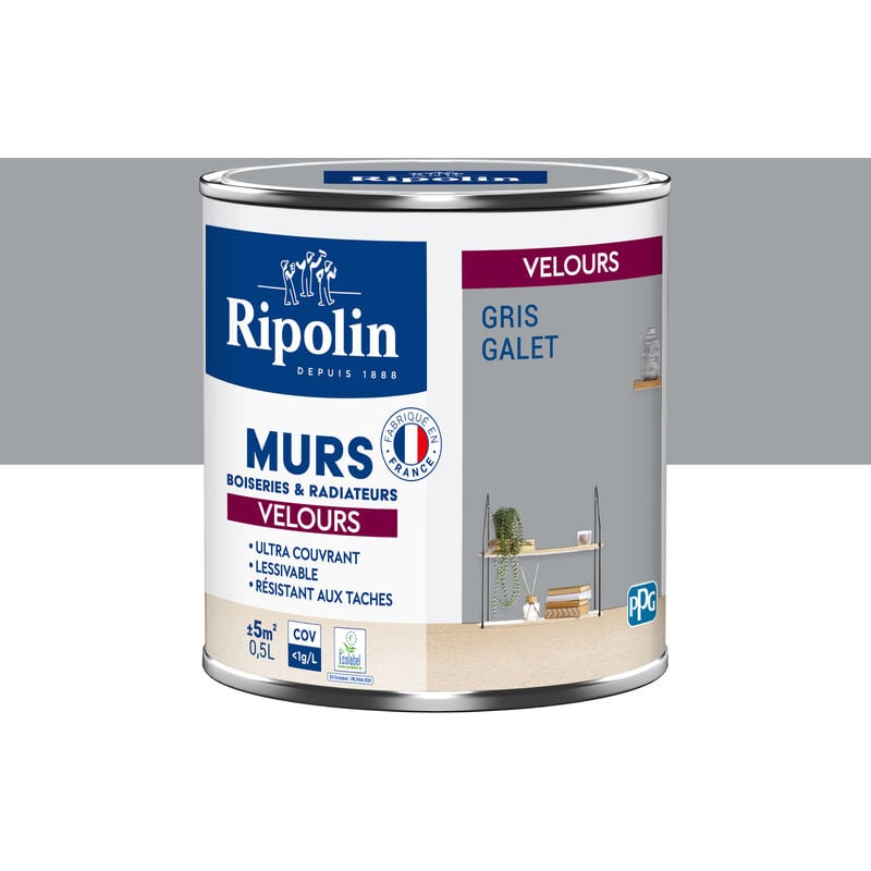 Peinture aspect Velours - 0,5L - Gris Galet Ripolin