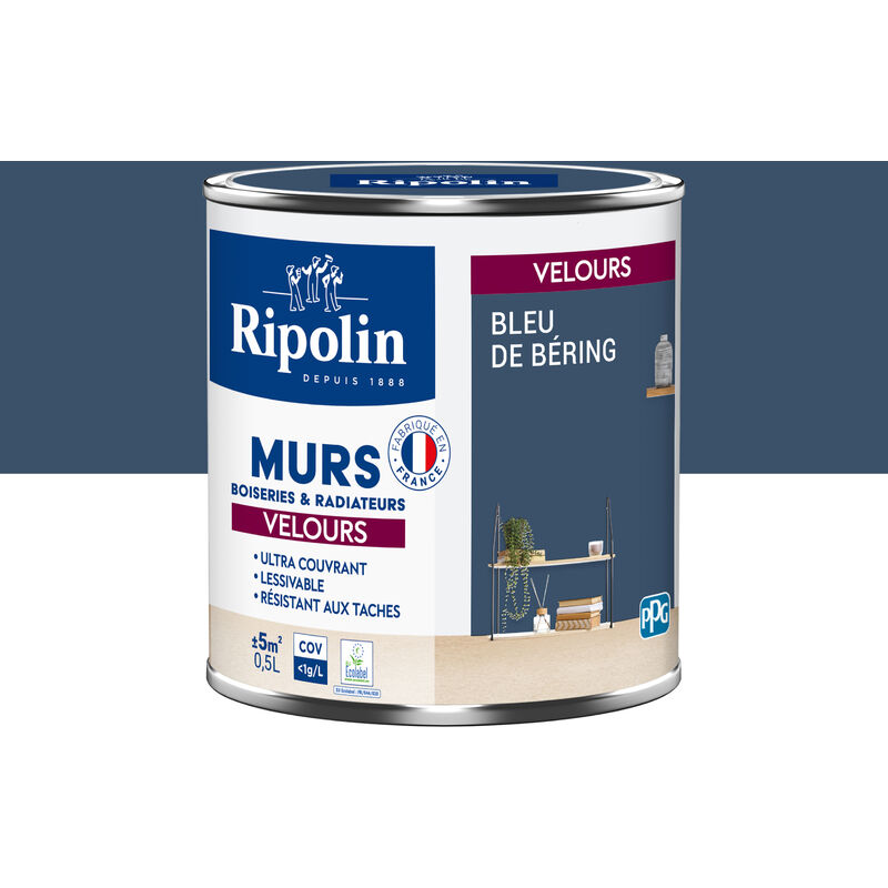 Peinture aspect Velours - 0,5L - Bleu de Bering Ripolin