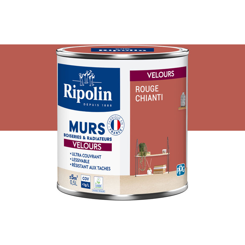 Peinture aspect Velours - 0,5L - Rouge Chianti Ripolin