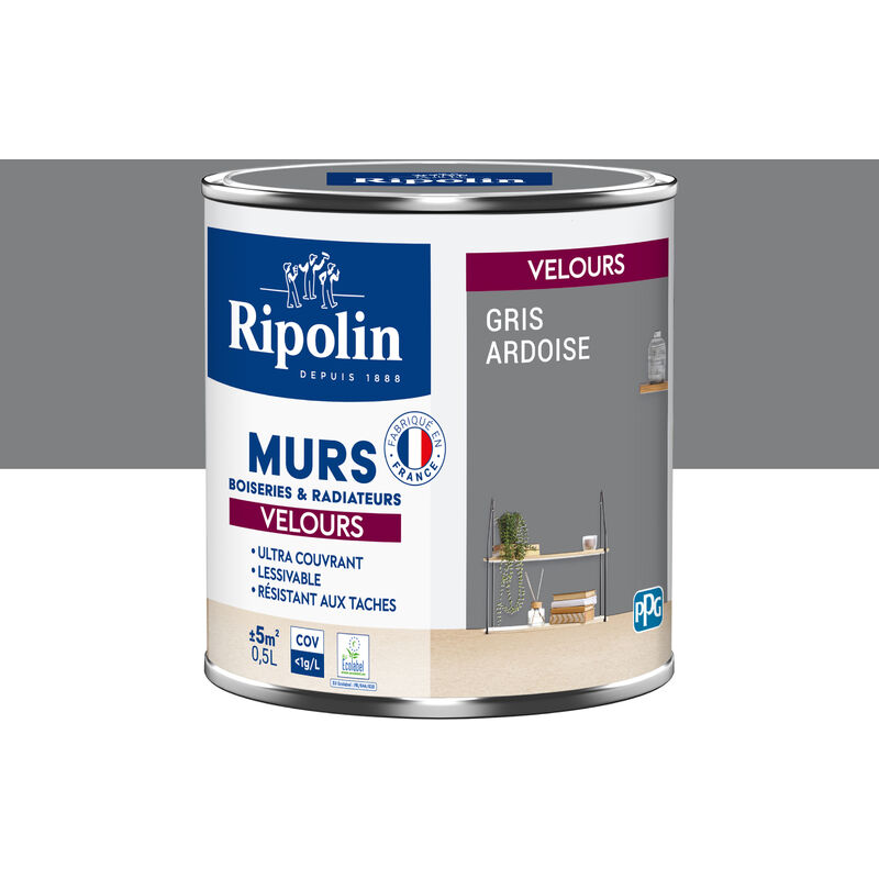 Peinture aspect Velours - 0,5L - Gris Ardoise Ripolin