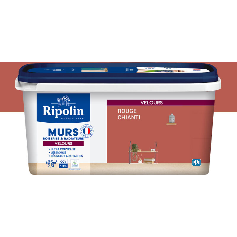 Peinture aspect Velours - 2,5L - Rouge Chianti Ripolin