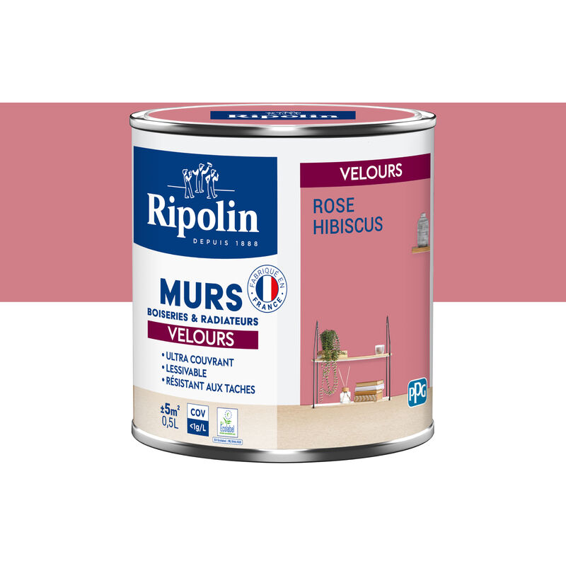 Peinture aspect Velours - 0,5L - Rose Hibiscus Ripolin