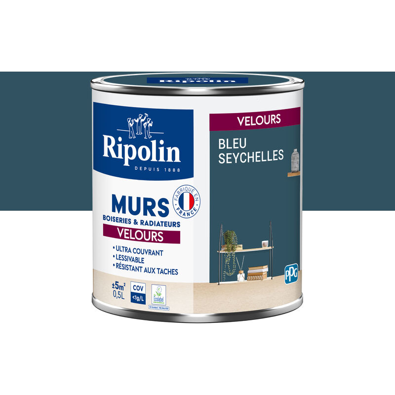 Peinture aspect Velours - 0,5L - Bleu Seychelles Ripolin