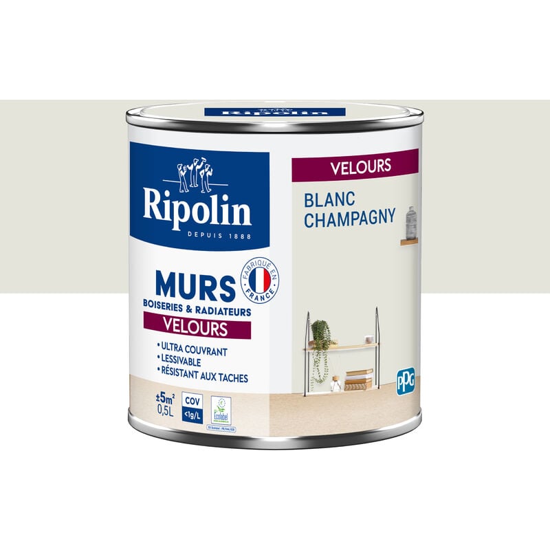 Peinture aspect Velours - 0,5L - Blanc Champagny Ripolin