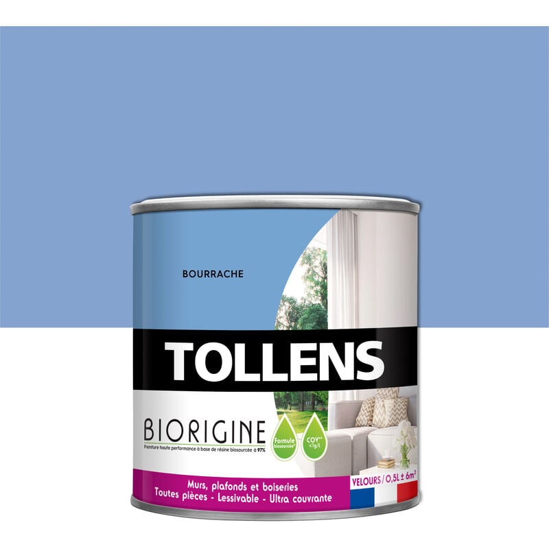 Peinture Couleurs Haute Performance à Base de Résine Biosourcée Tollens Pour Murs, Plafonds, Boiseries - Bourrache - 0,5L = 6m2