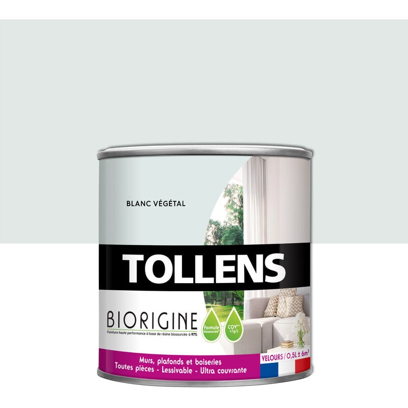Peinture Couleurs Haute Performance à Base De Résine Biosourcée Tollens Pour Murs, Plafonds, Boiseries - Blanc Vegetal - 0,5L = 6m2