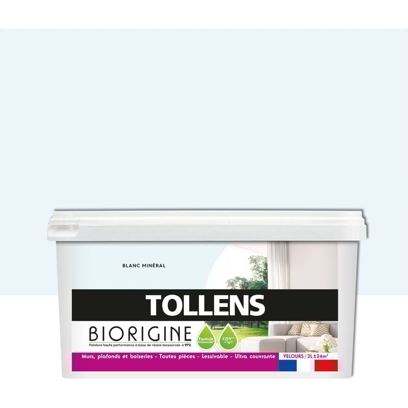 Peinture Couleurs Haute Performance à base De Résine Biosourcée Tollens Pour Murs, Plafonds, Boiseries - Blanc Mineral - 2L = 24m2
