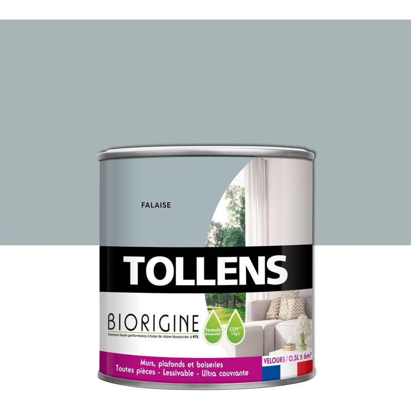 Peinture Couleurs Haute Performance à Base de Résine Biosourcée Tollens Pour Murs, Plafonds, Boiseries - Velours Falaise - 0,5L = 6m2